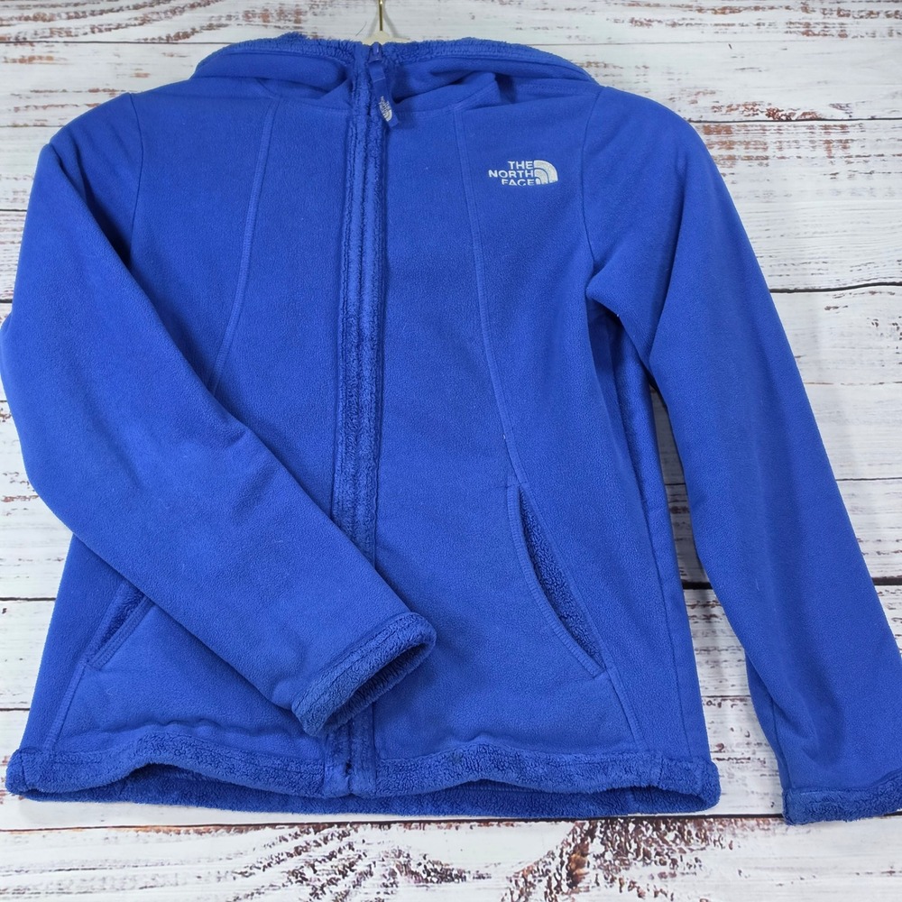 The North Face Fleece Hoodie Girls M 10/12 Blue Good Full Zip Embroidered Logo
